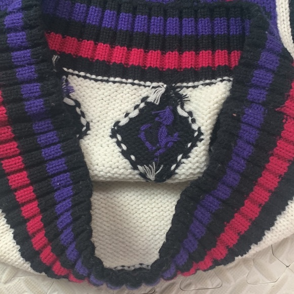 VINTAGE Awesome Pattern Sweater Purple Turquoise '80s Knit - Picture 5 of 6